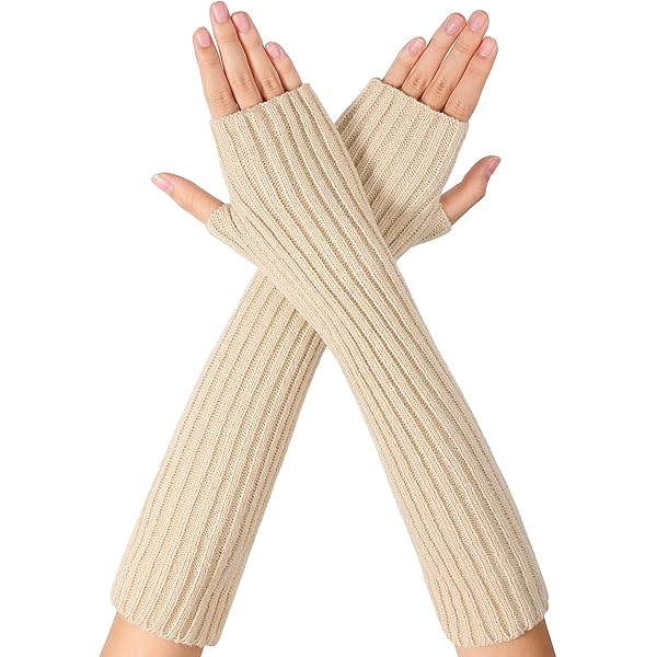 TOONRAIN Arm Warmers Beige Wrist Warmer Long Fingerless